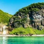 View of a waterfall in Shiretoko National Park, Japan.