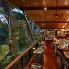 View of the treehouse restaurant overlooking the forest, at Silky Oaks Lodge, Australia.