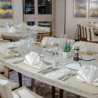 Dining room on board Evolution ship in the Galapagos Islands
