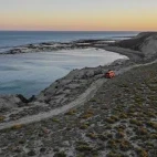 Aerial view of the coastline near Estancia Rincon Chico, Argentina.