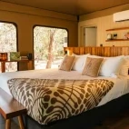 Interior of a bedroom at Cooinda Lodge, Australia.