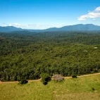 Aerial view of the landscape surrounding Rose Gums Wilderness Retreat, Australia.