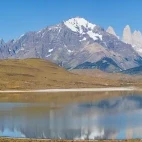 Landscape of a mountain reflecting in a lake, Torres del Paine, Chile.