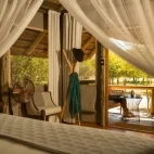 View of the family tent at Dinaka Camp, Botswana.