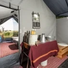 View of the en suite bathroom facilities in the tented accommodation, Kweene Trails.