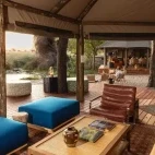 The stylish lounge area at Shinde Footsteps Camp, Botswana.
