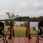 Deck chairs at Loango Savannah Camp, Gabon