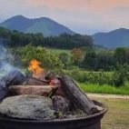 A campfire at Lopé Research Lodge, Gabon