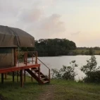 External view of the accommodation at Loango Savannah Camp, Gabon