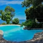 Beautiful pool area at Mfangano Island Lodge, Kenya.