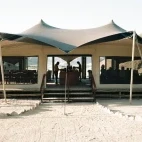 External view of the dining tent at the camp.