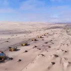 Aerial view of the Shipwreck Lodge setup, on the Skeleton Coast, Namibia.