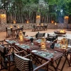 Outdoor seating at Kings Camp in Timbavati Game Reseve, South Africa.