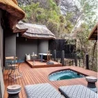 An example of one of the suites' decking and plunge pool area, at Jock Safari Lodge.