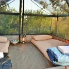 Sleep-out deck at Rhino Plains Camp in South Africa.