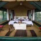Interior view of the accommodation at Salei Plains Mobile Tented Camp.