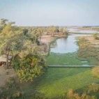 Aerial of Chula Island Camp in Lower Zambezi National Park, Zambia