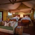 View of twin bed accommodation at Zungulila Bush Camp, Zambia.