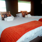 Tent interior in Bush Lark Mobile Tented Camp, Botswana