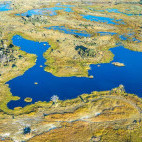 Aerial shot of the Okavango Delta in Botswana during the green season