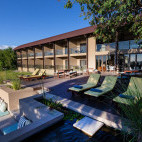 Deck at Pangolin Chobe Hotel in Botswana.