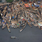 Aerial of fishing boats in the Port of Tema in Accra, Ghana