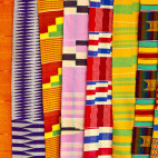 West African fabrics at an outdoor market in Accra, Ghana