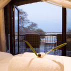 View from a bedroom at Okaukuejo Camp in Namibia