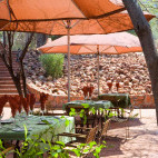 Outdoor seating at Waterberg Camp, Namibia