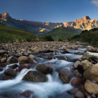 Drakensberg ampitheater and Tugela River in Royal Natal National Park, South Africa