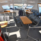 Catamaran used for whale watching boat trip in Hermanus, South Africa.