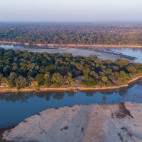 Aerial of Takwela Camp in North Luangwa National Park, Zambia