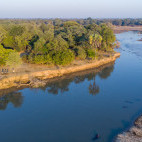 Aerial of a hippo pod in North Luangwa National Park, Zambia