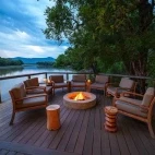 Camp fire at Chindeni bush camp in South Luangwa National Park, Zambia.