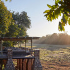Outdoor seating area at Mfuwe Lodge in South Luangwa National Park, Zambia