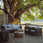 Outdoor seating area at Mfuwe Lodge in South Luangwa National Park, Zambia