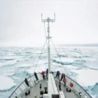 View of Polar Athena's bow, in Antarctica.