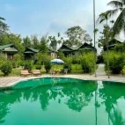 The pool area at Infinity Resort Kaziranga, India