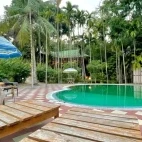 The deck area at Infinity Resort Kaziranga, India