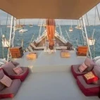 Deck seating on Katharina, in Indonesia