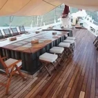 The on-deck dining area on Katharina, Indonesia