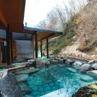View of the open-air hot spring bath at Yuyado Daiichi, Japan