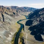 Aerial of Khovd River in Mongolia