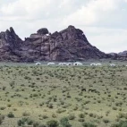Landscape with a ger camp, in Mongolia.