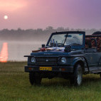 Safari vehicle in Madhya Pradesh, India.