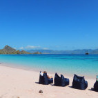 Bean bags on beach in Indonesia