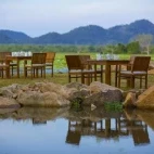 Outdoor dining at Grand Tamarind Lake Hotel in Sri Lanka