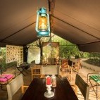 Seating area at Mahoora Tented Safari Camp in Sri Lanka.