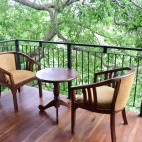 Balcony overlooking the forest at Wilpattu Tree House accommodation in Sri Lanka