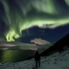 Viewing the Northern Lights on land, in Norway.